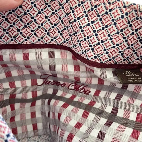 Tasso Elba Long Sleeve Cotton Square Printed Button Down Shirt - Picture 8 of 12